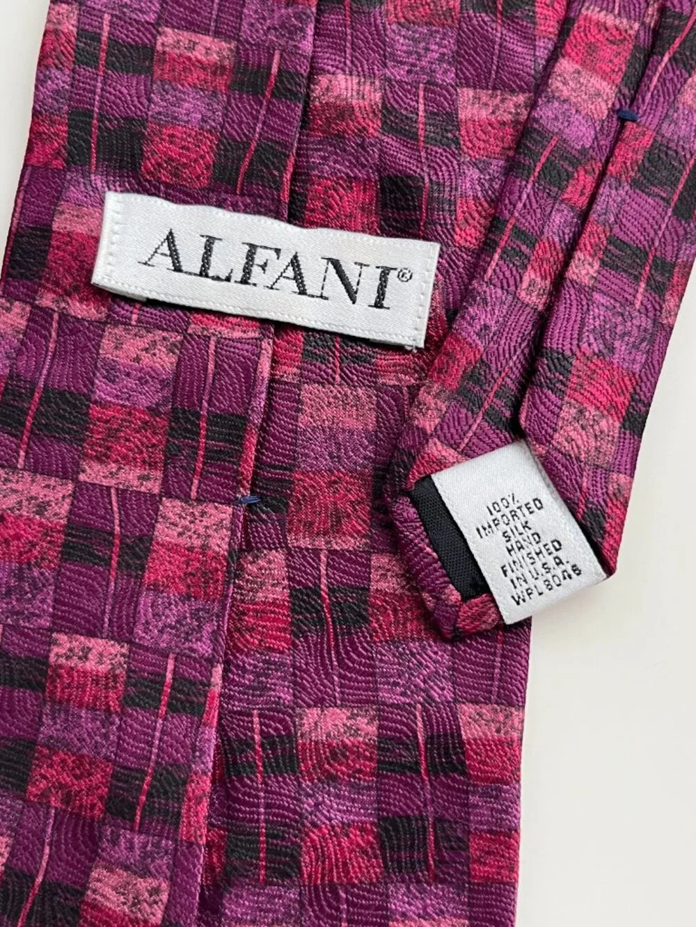 Alfani Purple Pink Print Silk Tie 80s 90s retro artsy vintage colorful geometric